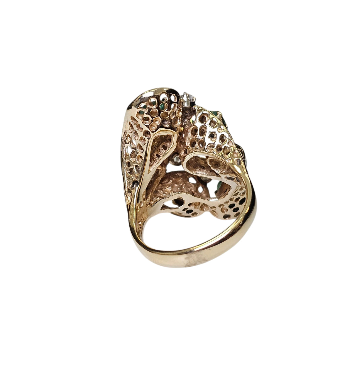 Emerald and Diamond Cocktail ring in 14 Karat Yellow Gold