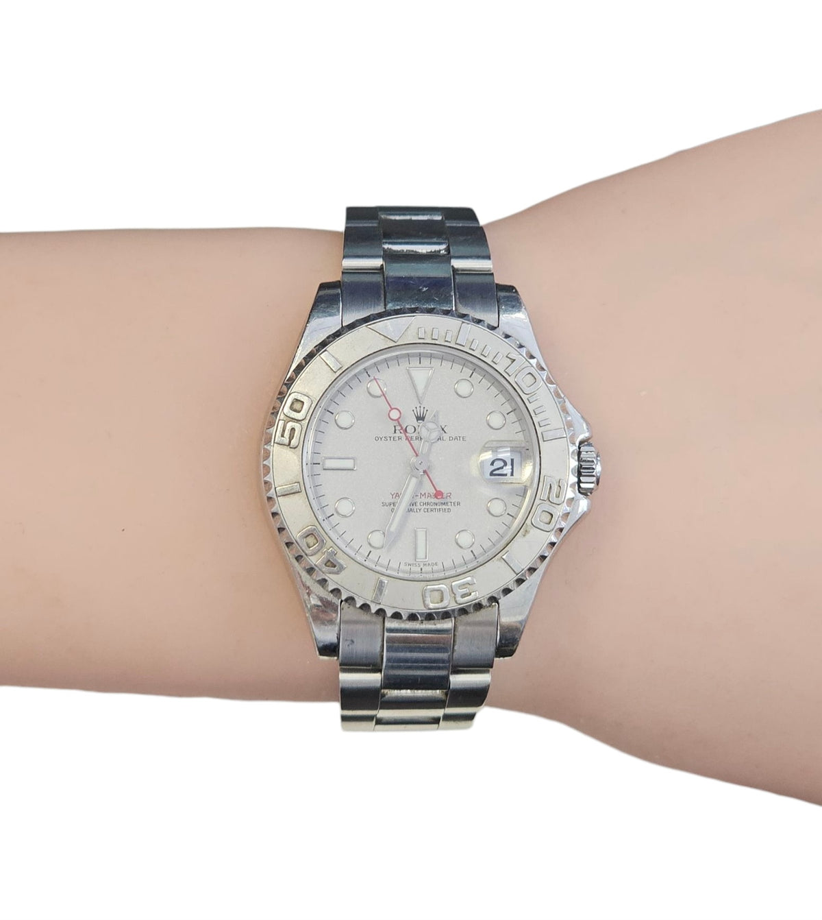 ROLEX LADIES YACHT- MASTER AUTOMATIC PLATINUM DIAL AND BEZEL WATCH