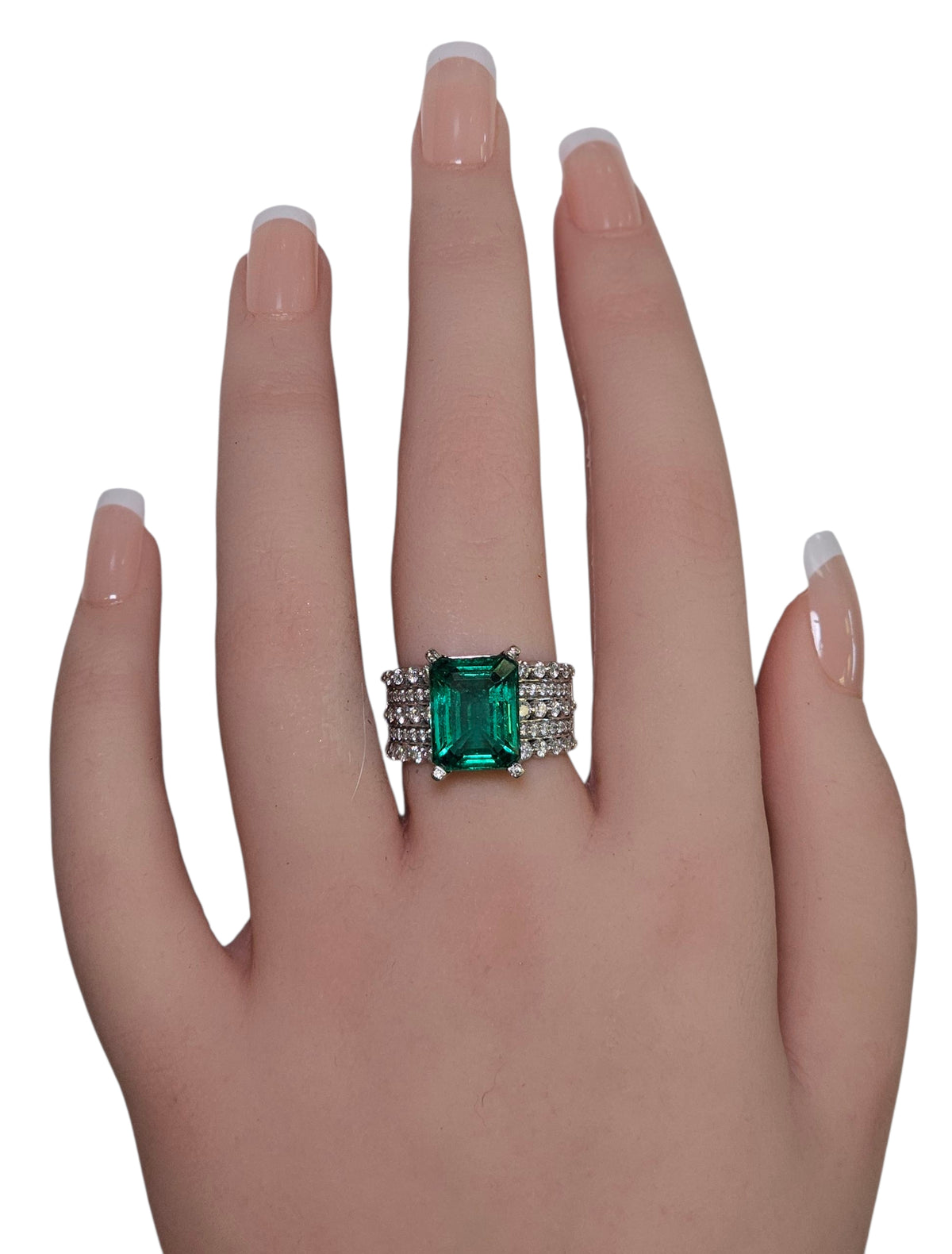 Zambia Emerald and Diamond  Ring in 14 Karat White Gold
