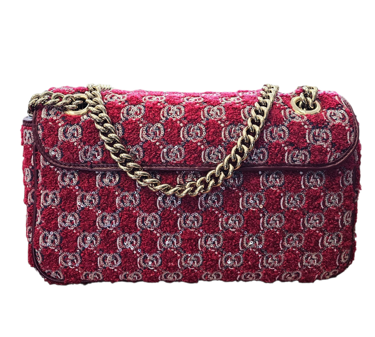 GUCCI RED TWEED GG MARMONT SMALL HANDBAG