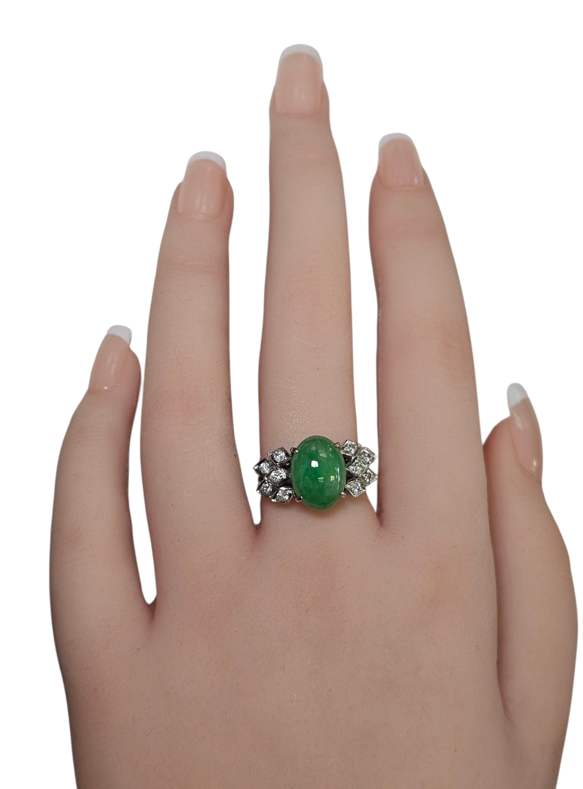 Diamond Jade Ring in 18 Karat White Gold