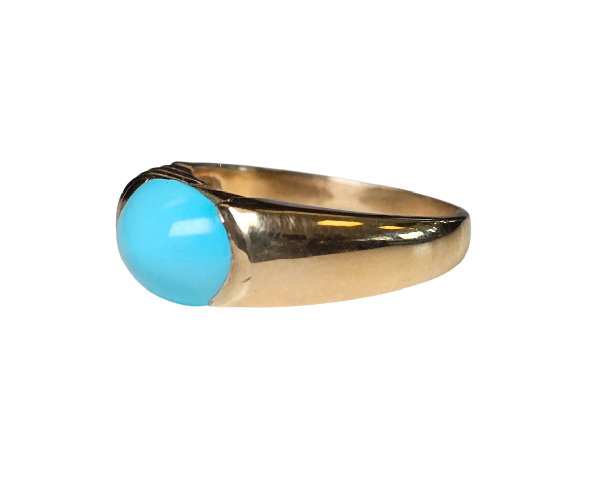 Sleeping Beauty Persian Turquoise Ring in 14 Karat Yellow Gold