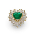 Heart Shaped Emerald and Baguette Diamond Skirt Ring made in 18-Karat Yellow Gold