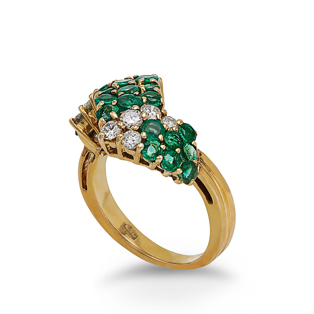 Emerald and Diamond Zigzag Ring
