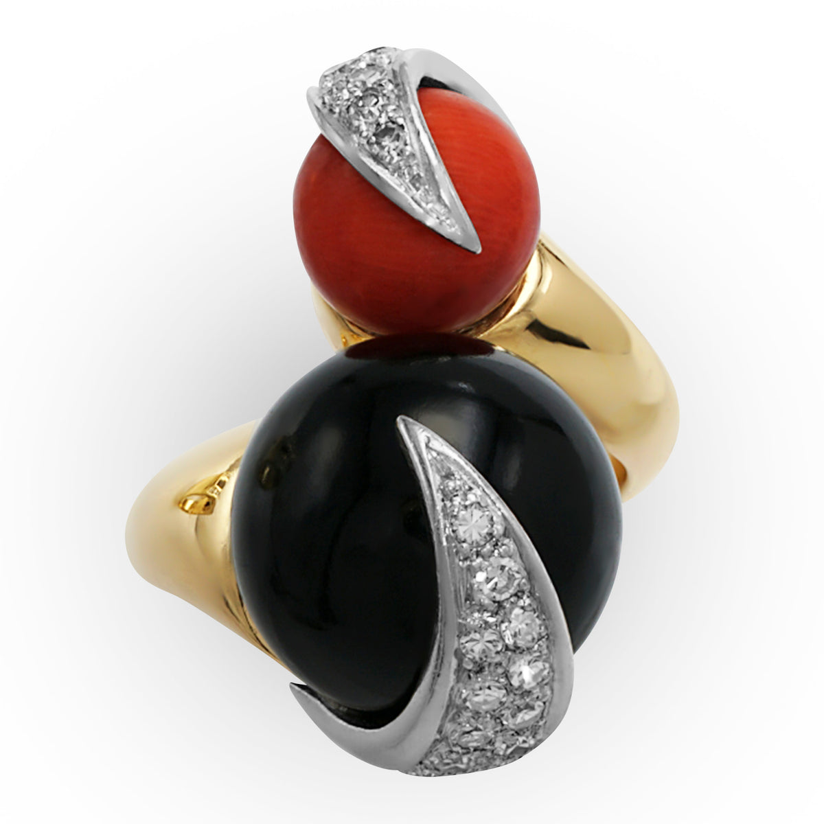 Red and Black Coral Sphere Ring
