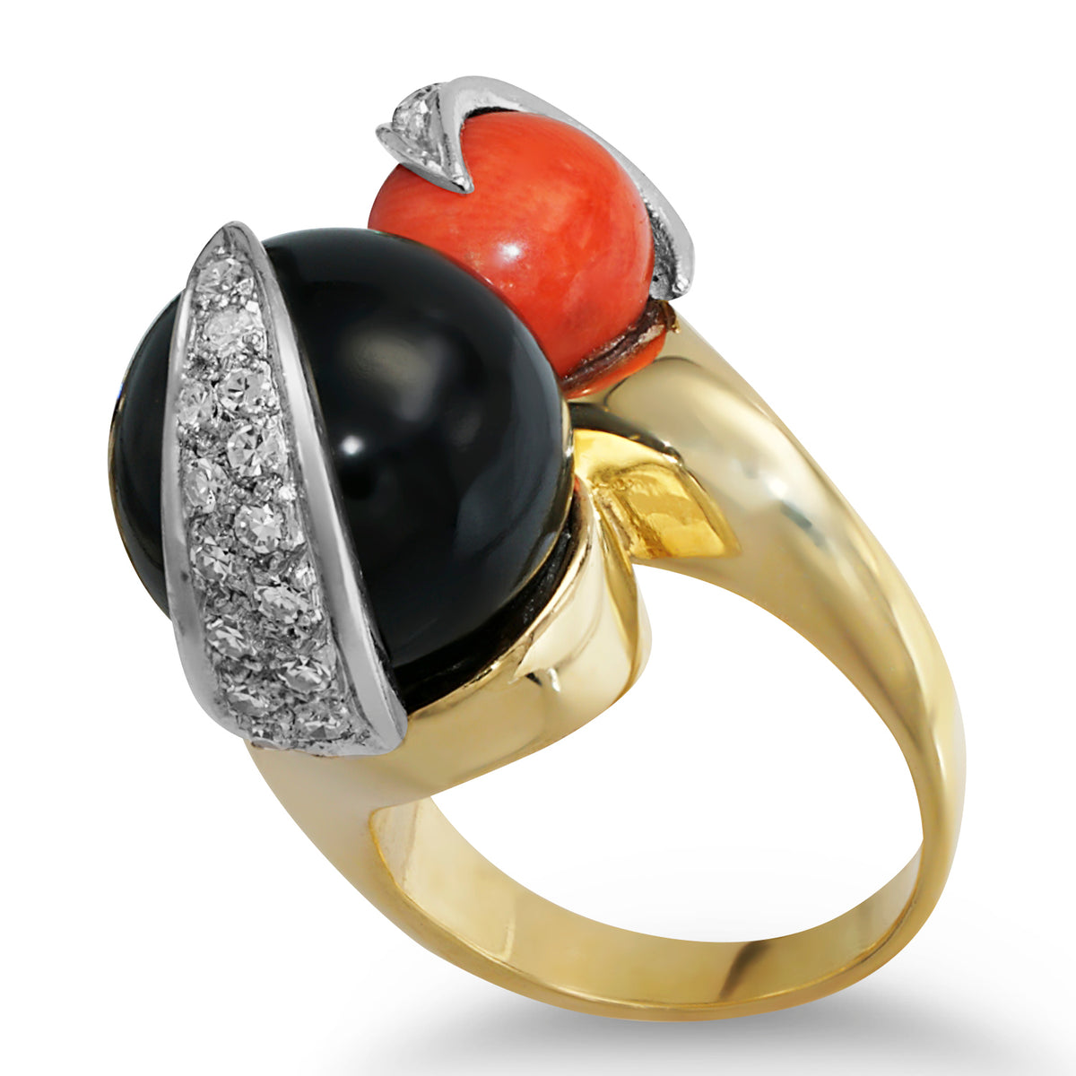 Red and Black Coral Sphere Ring