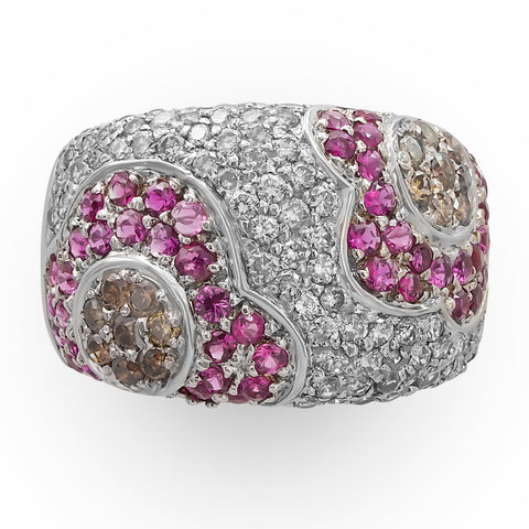 Pink Sapphire and Diamond Floral Ring