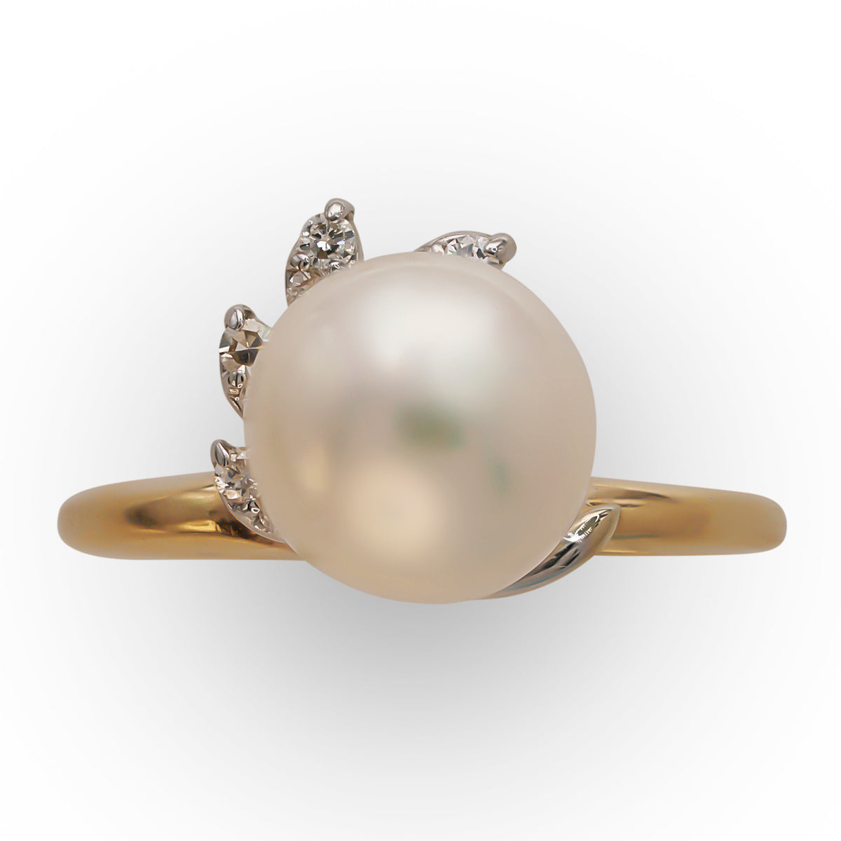 Pearl & Diamond Ring, Two tone 14kt yellow and white gold