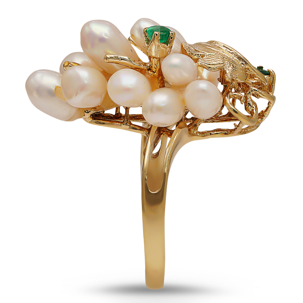 Pearl Grape Cluster Emerald Ring
