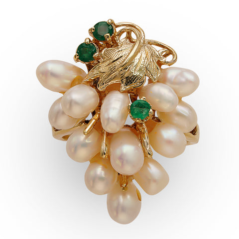 Pearl Grape Cluster Emerald Ring