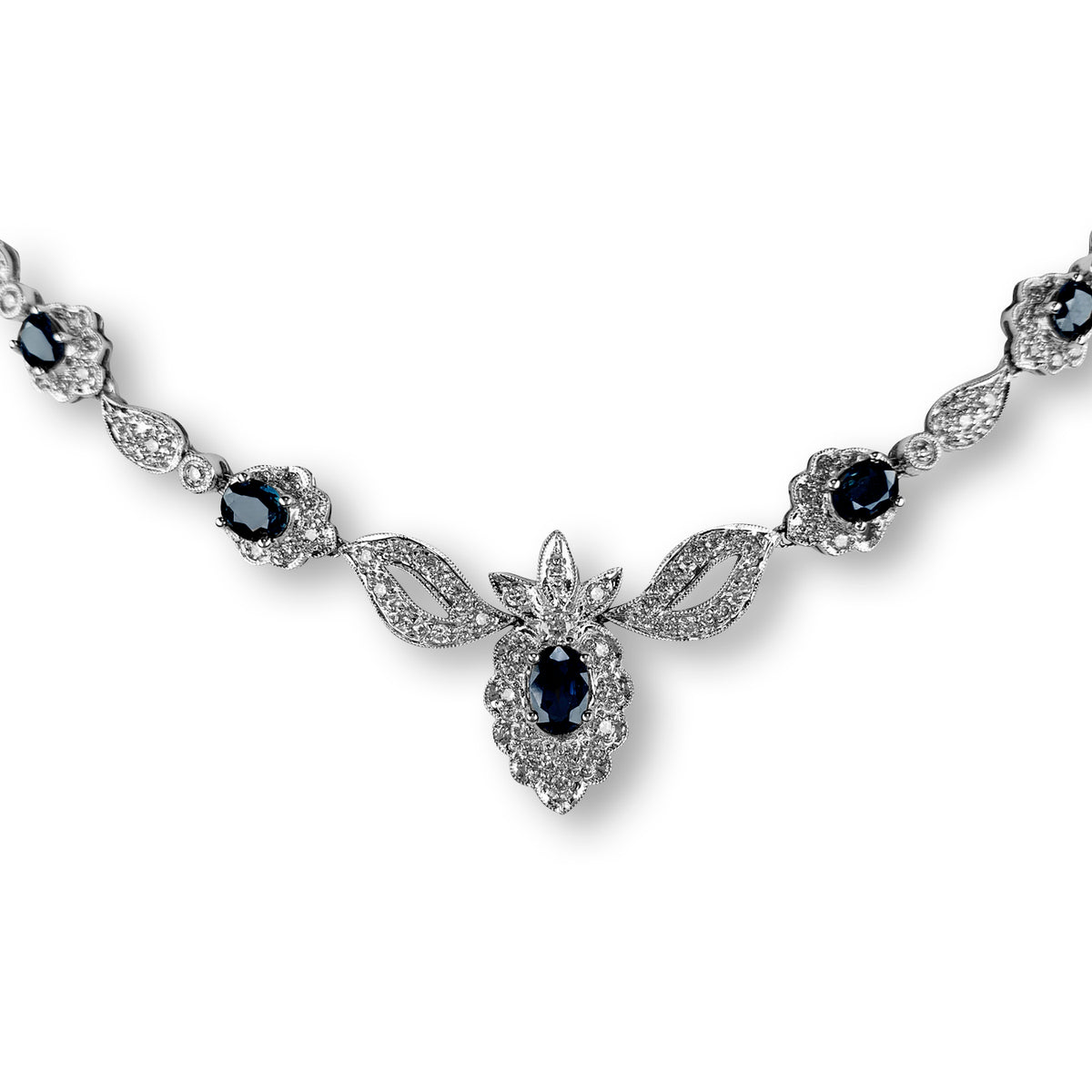 Blue Sapphire and Diamond Necklace, 18KT White Gold