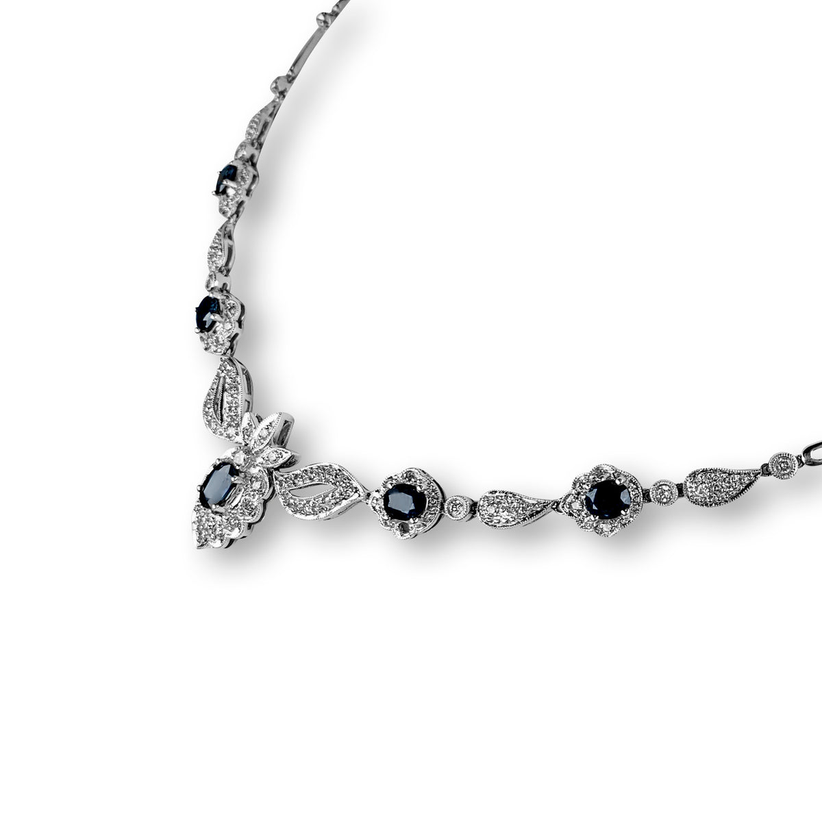 Blue Sapphire and Diamond Necklace, 18KT White Gold