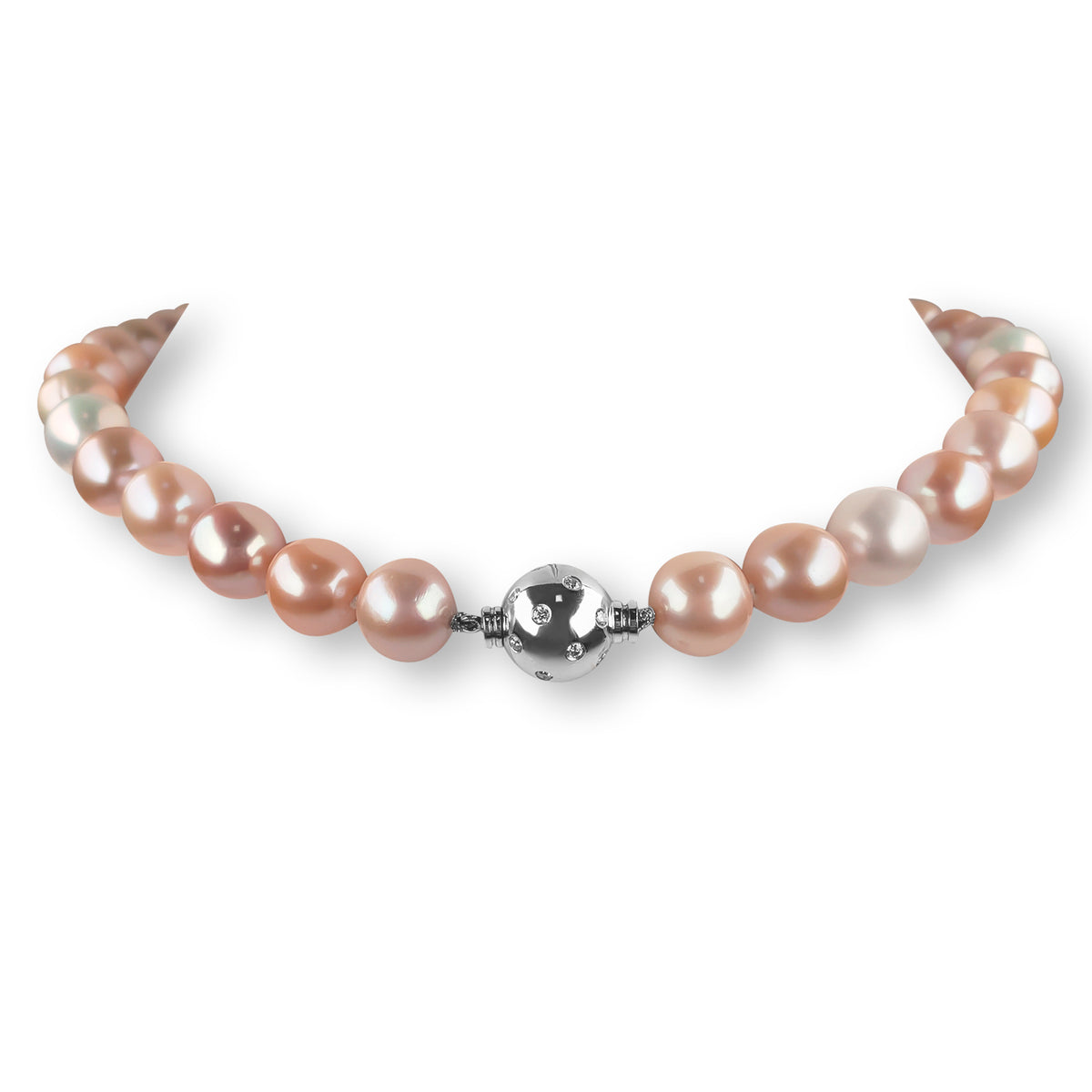 Pink Pearl Necklace with Diamond Clasp