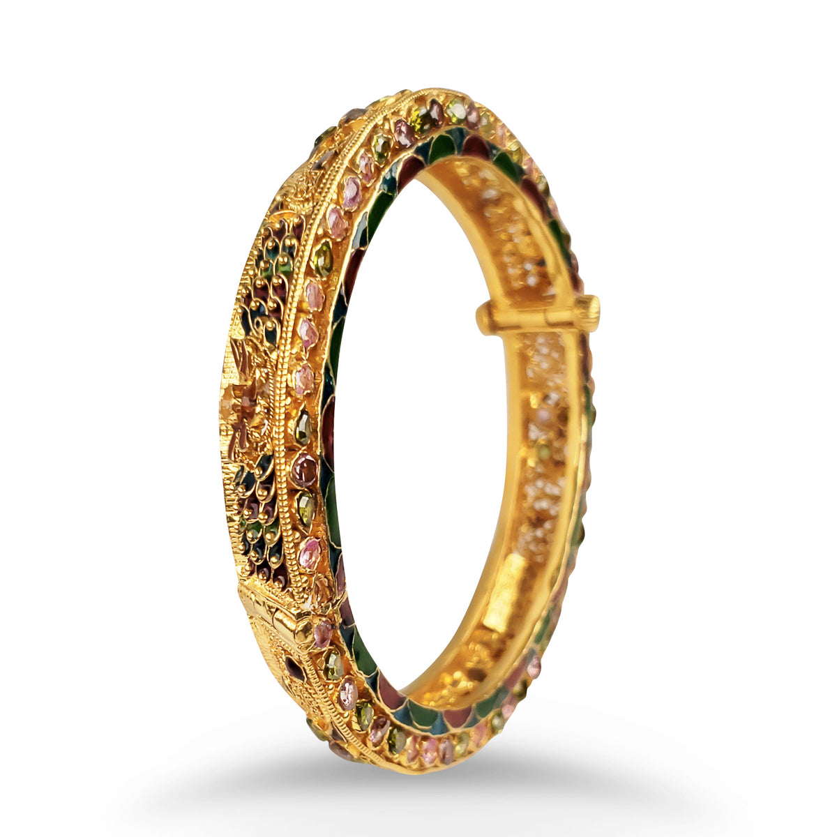 Multi-color stone Bangle Bracelet set in an 18kt yellow gold
