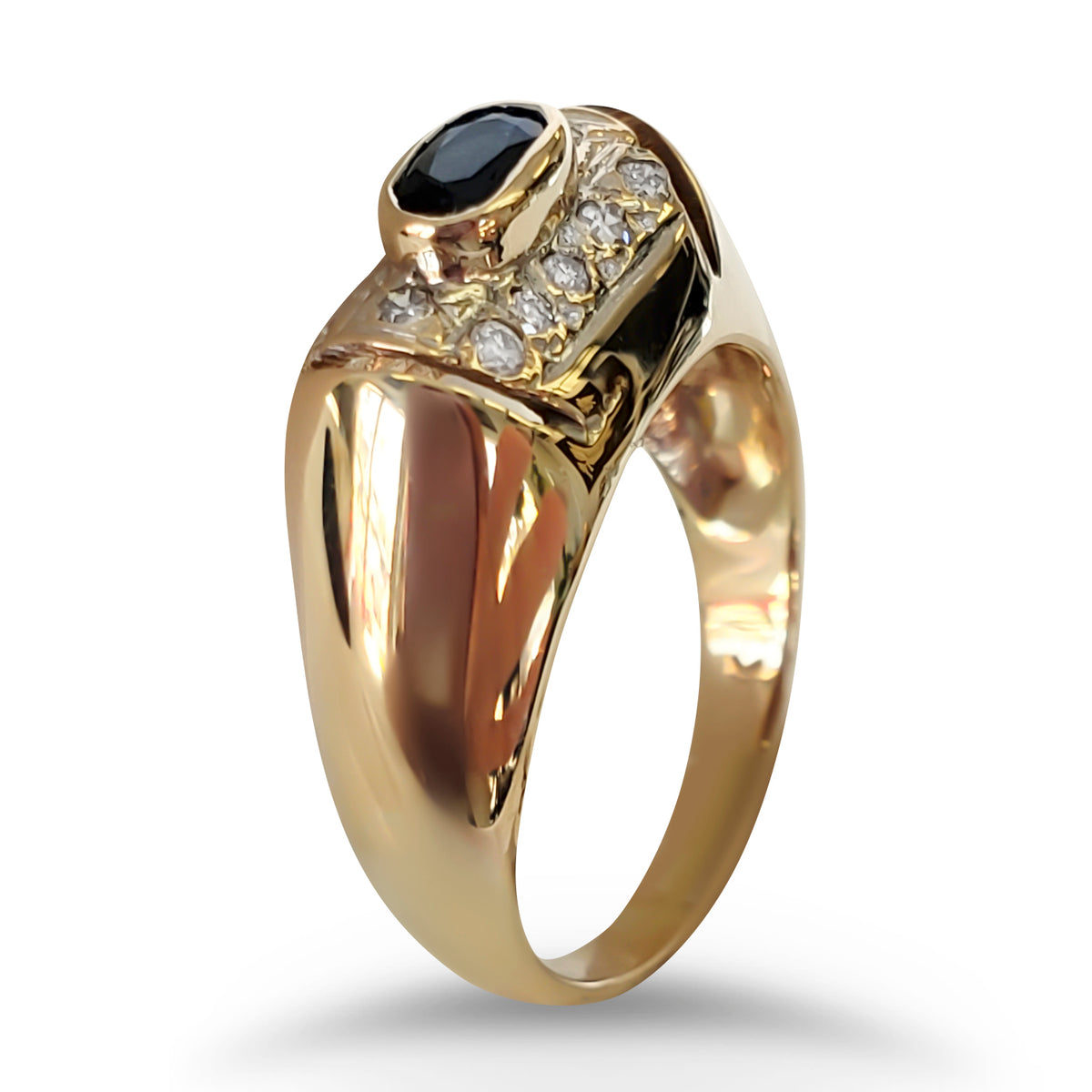 Blue Sapphire and Diamond Vintage Ring, 14kt Yellow Gold