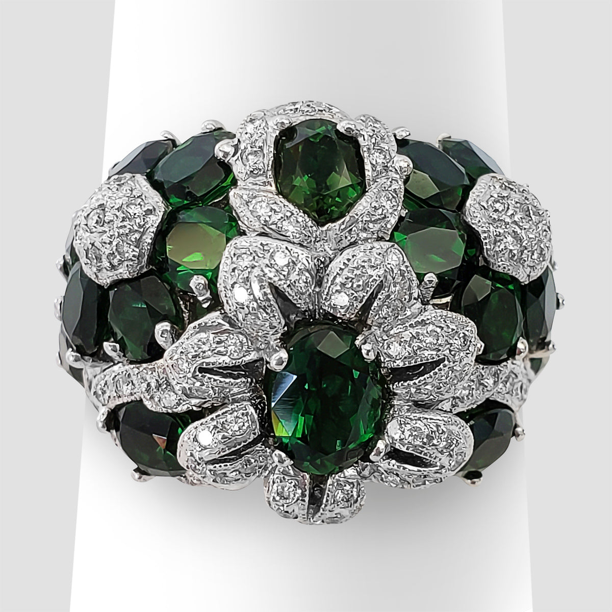 Floral Tsavorite and Diamond Ring