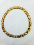 Heavy 18k Yellow Gold Diamond Italian Necklace with Cabochon Cut Emerald, Ruby, and Sapphire