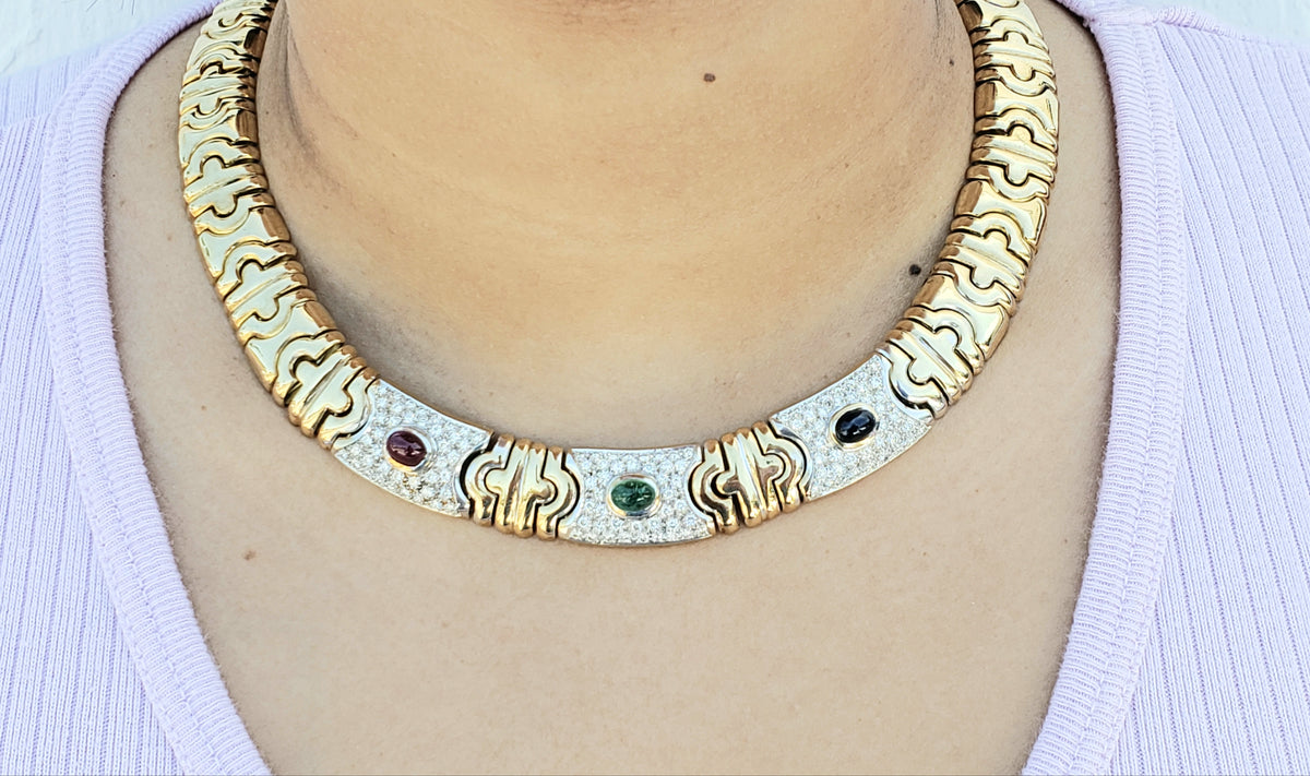 Heavy Italian Necklace with Multi-Colored Stones. Call us for price.
