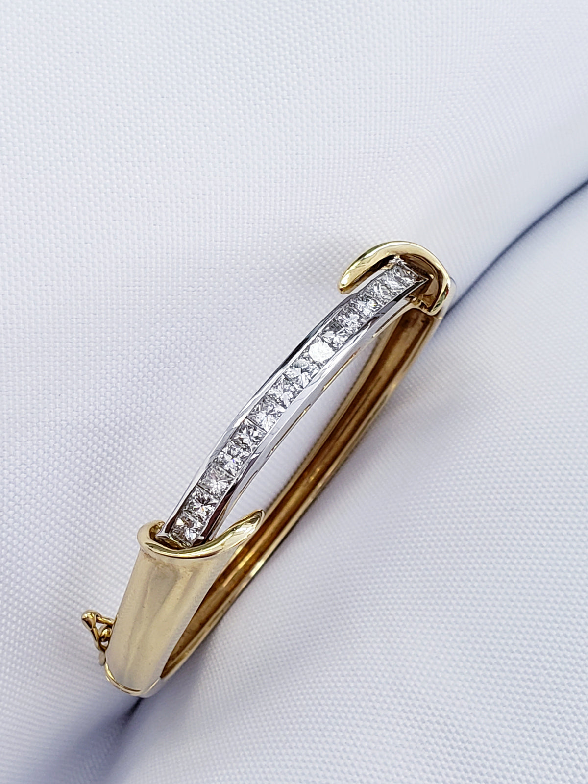 Princess Cut Channel Set Two Tone Bangle Bracelet made in 14-karat Gold