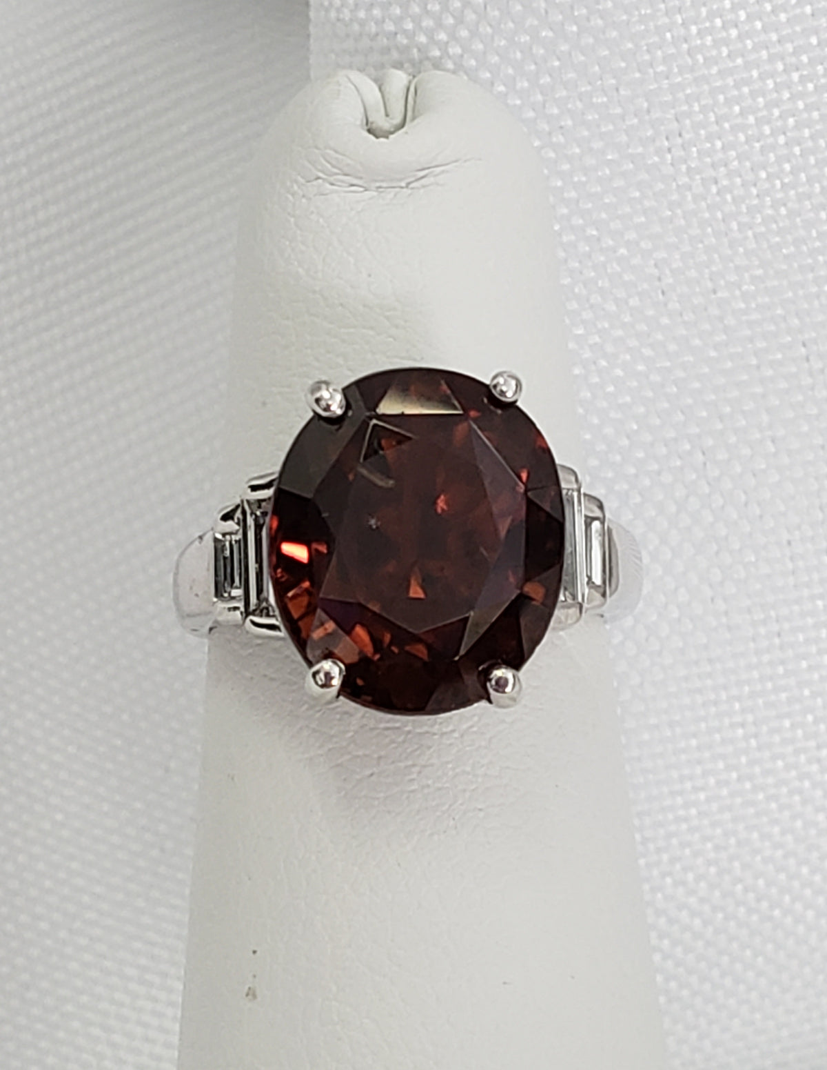Oval Shaped Tourmaline with Baguette Diamonds Ring, 18kt White Gold