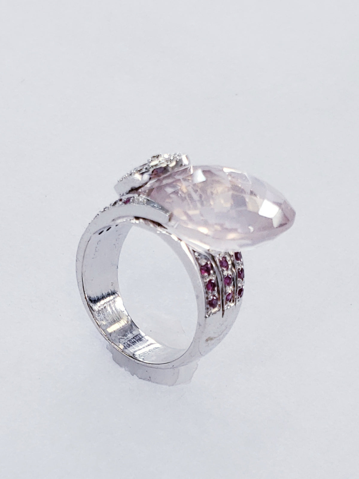 Rose Quartz, Ruby and Diamond Ring, 18kt White Gold