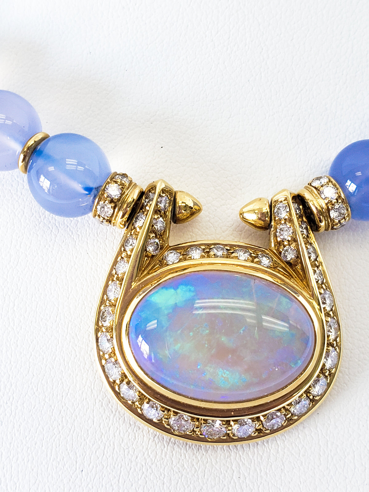 Opal and Chalcedony Diamond 18K Gold Necklace