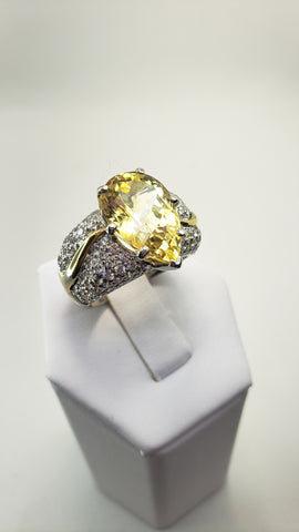 Natural Ceylon Yellow Sapphire and Diamond Ring