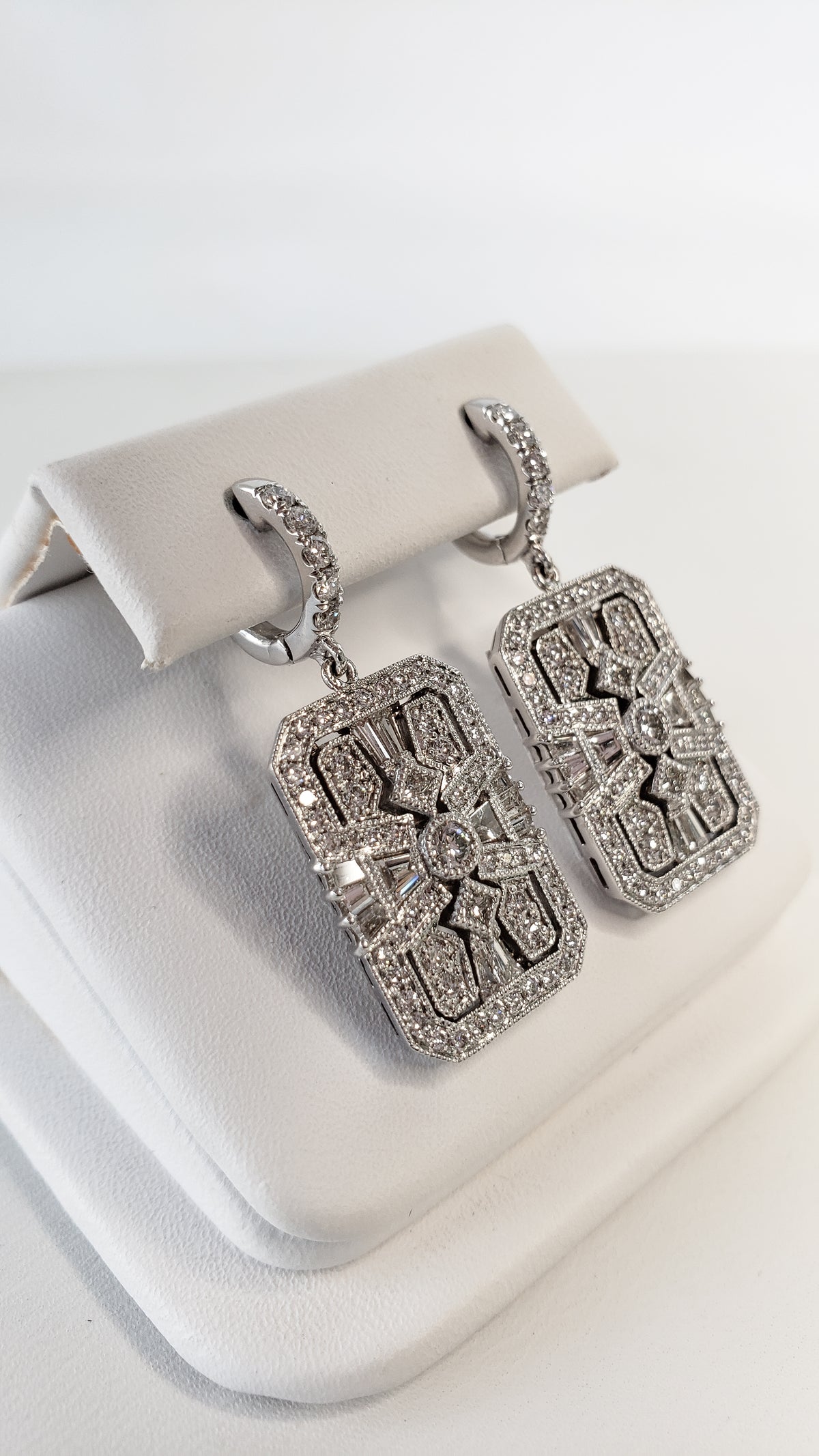 Art Deco Diamond Dangle Earrings in 18K White Gold