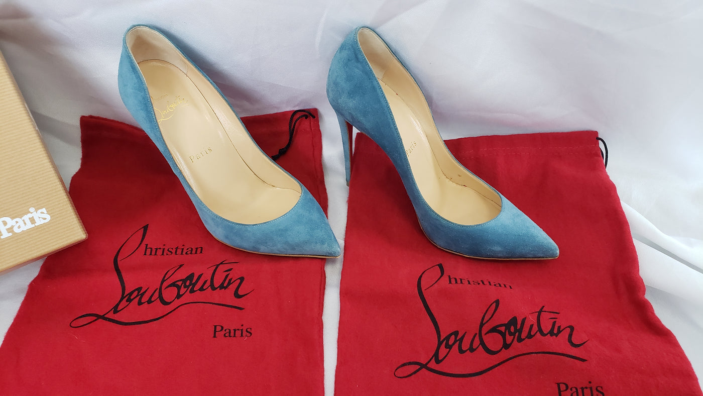 Christian Louboutin Suede Blue Heels Shoes – CDM Jewelry Consignment