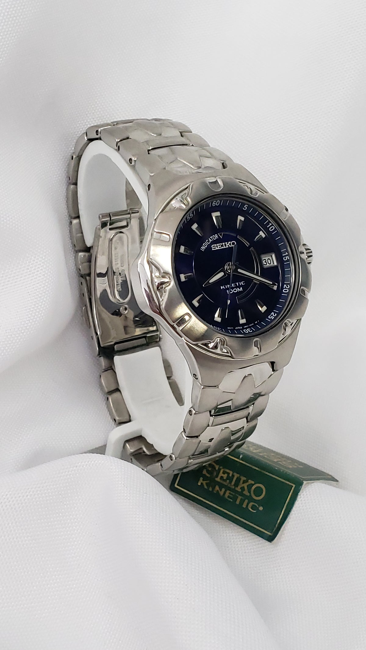 Seiko SKA193 Kinetic Blue Dial Stainless Steel Silver Tone Date Watch