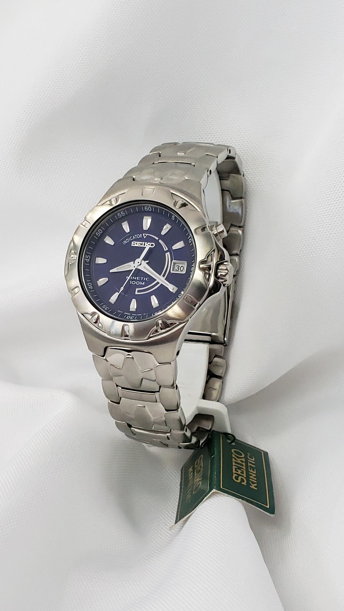 Seiko SKA193 Kinetic Blue Dial Stainless Steel Silver Tone Date Watch