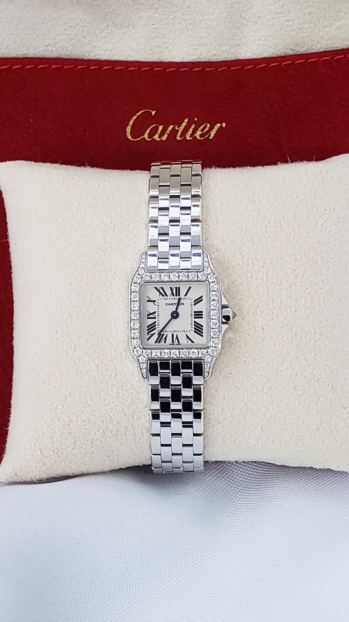 Authentic Cartier Watch Santos Demoiselle White Gold Diamond Ladies
