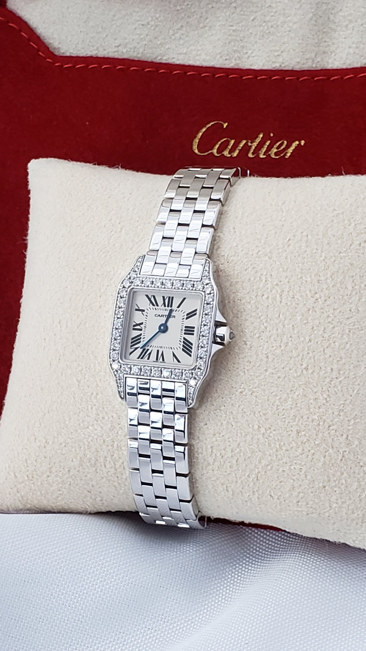 Authentic Cartier Watch Santos Demoiselle White Gold Diamond Ladies