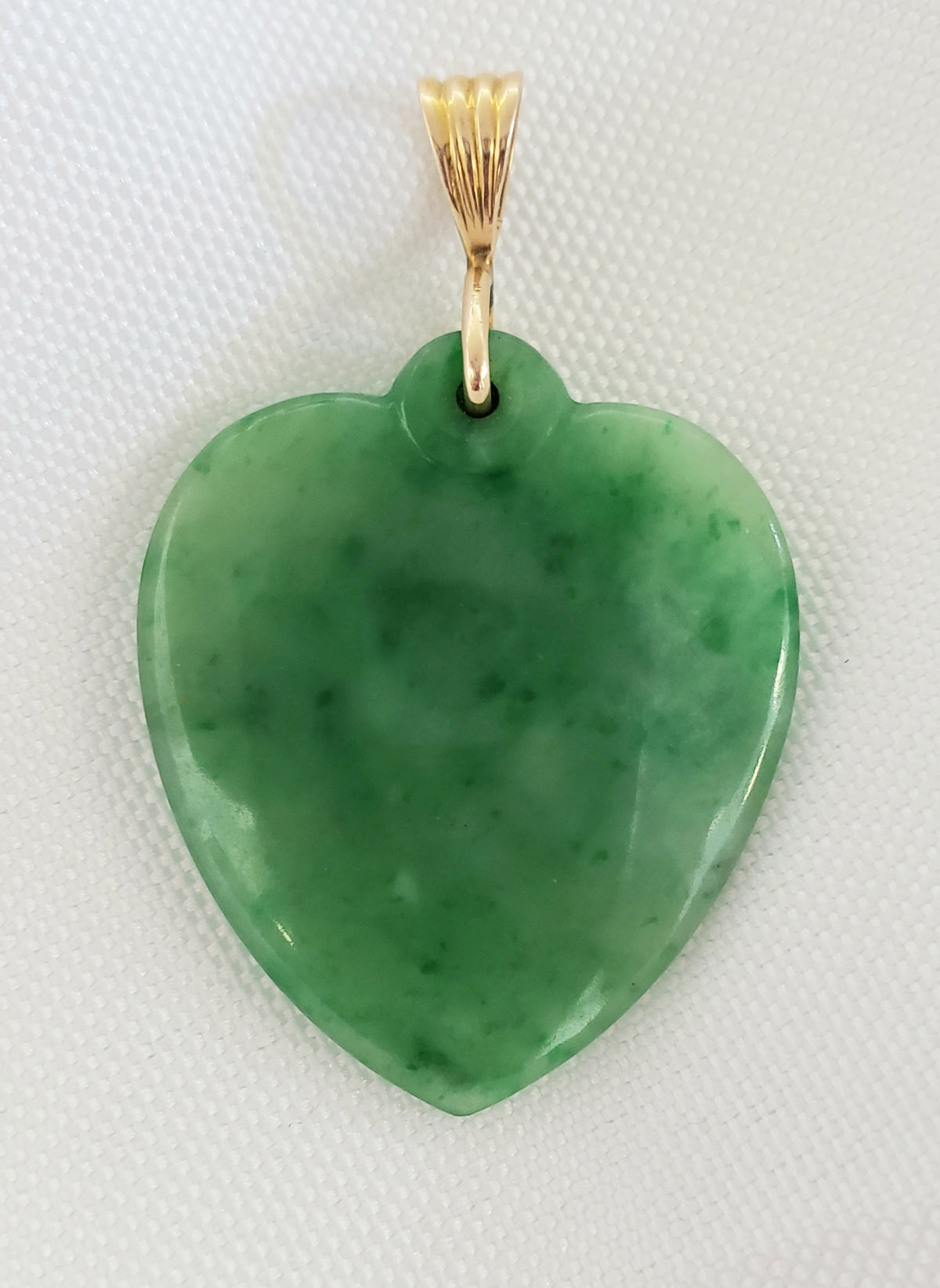 Jade, Heart Shaped Pendant, 14kt Yellow Gold (chain not included)
