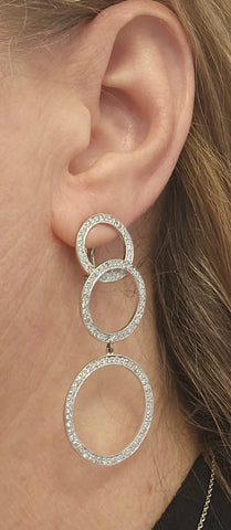Diamond Circle Drop Earrings, 18kt White Gold, 1.20 total carat Dimond weight