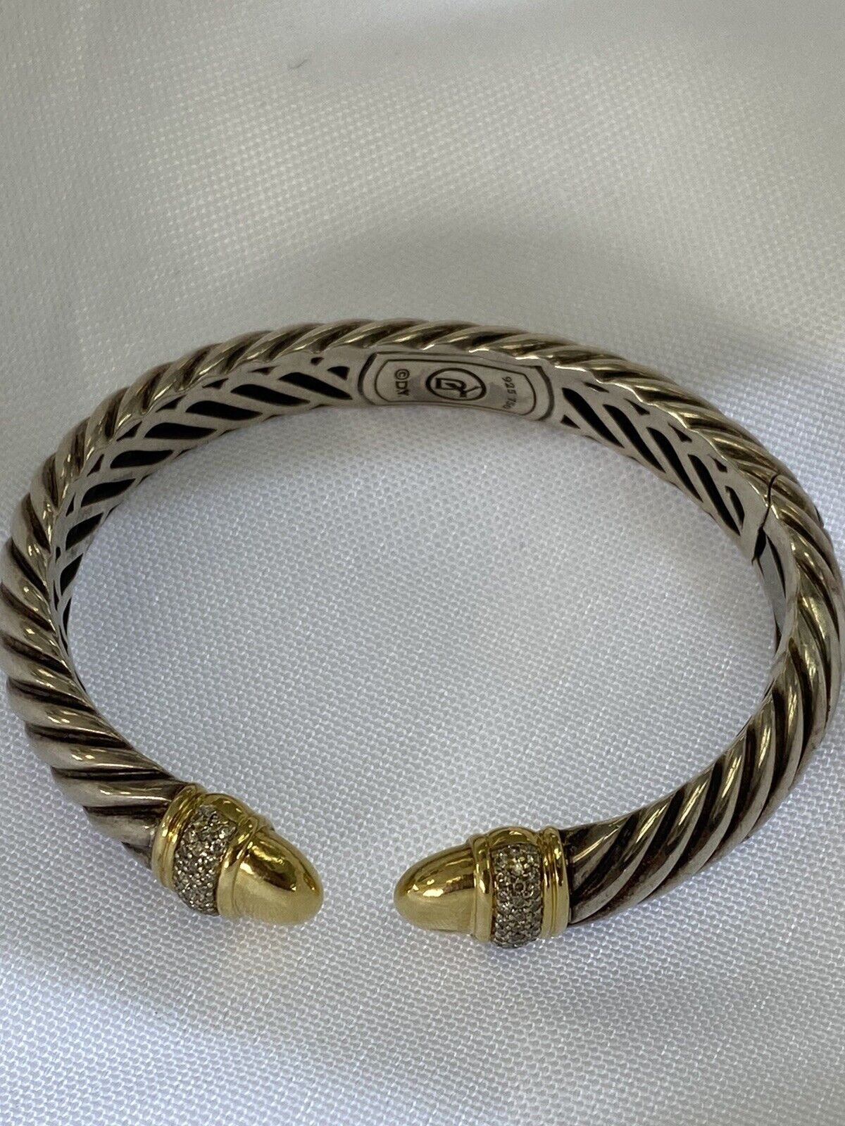 David Yurman Cable Diamond Bangle Bracelet made in Sterling Silver and 18-Karat Yellow Gold