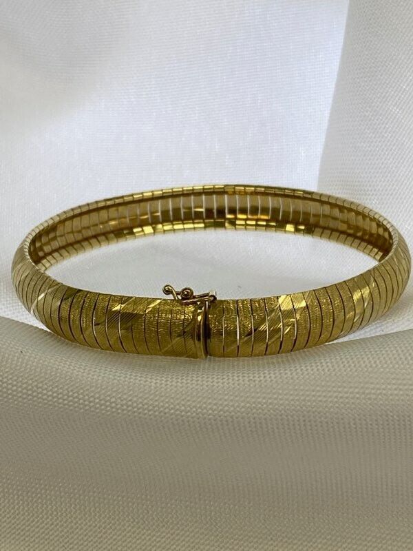 Italian Omega Style Textured Bangle Bracelet made in 14-Karat Yellow Gold