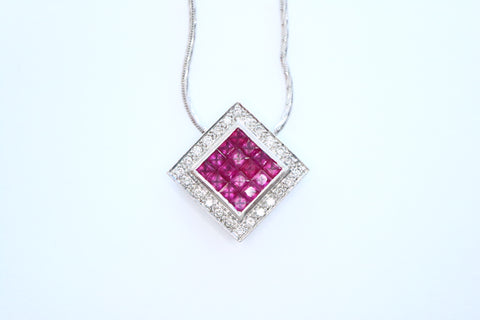 Diamond Ruby Invisible Set Diamond Pendant & Chain