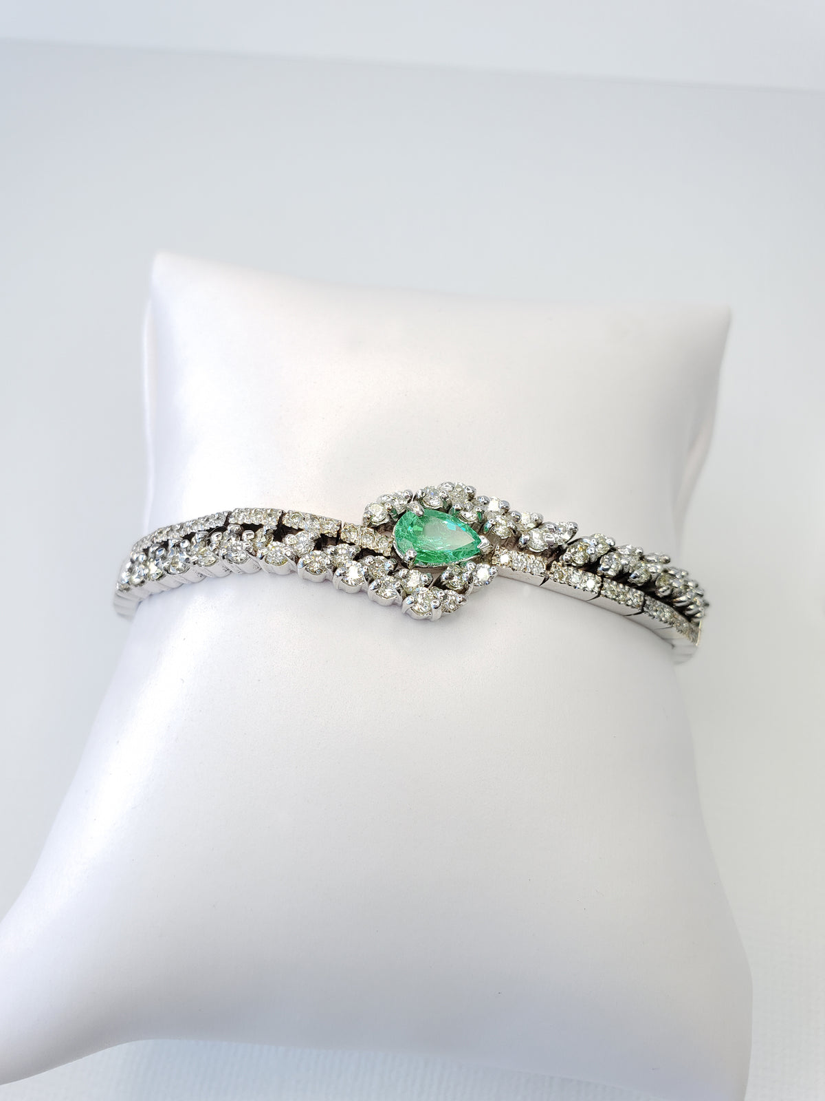 Pear Shape Emerald and Diamond Tennis Bracelet