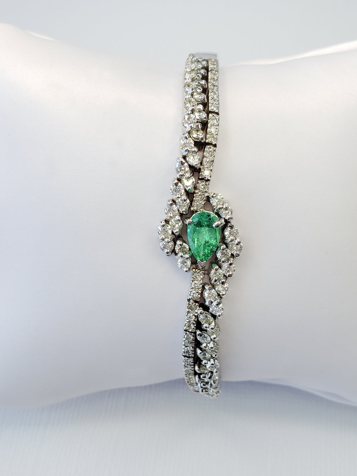 Pear Shape Emerald and Diamond Tennis Bracelet