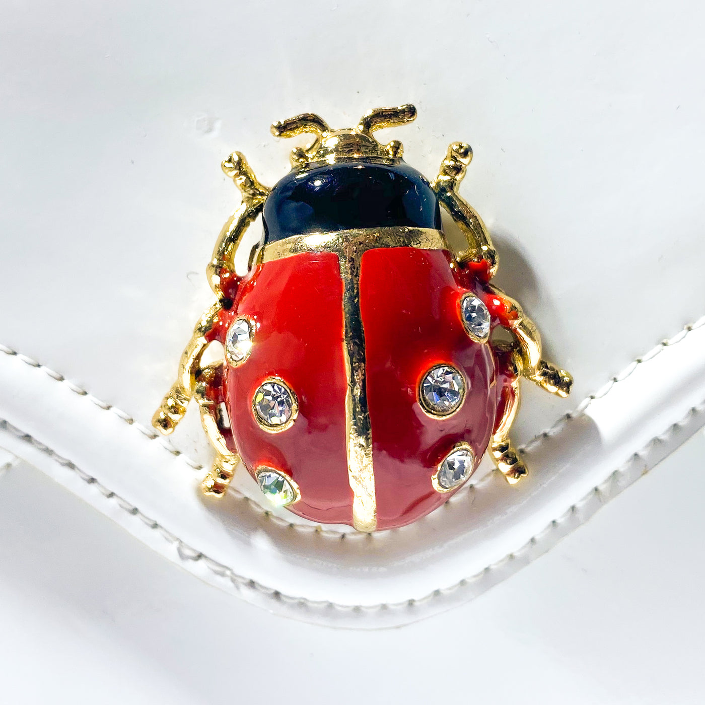 Kenneth Jay Lane White Patent Leather Lady Bug Purse with Gold