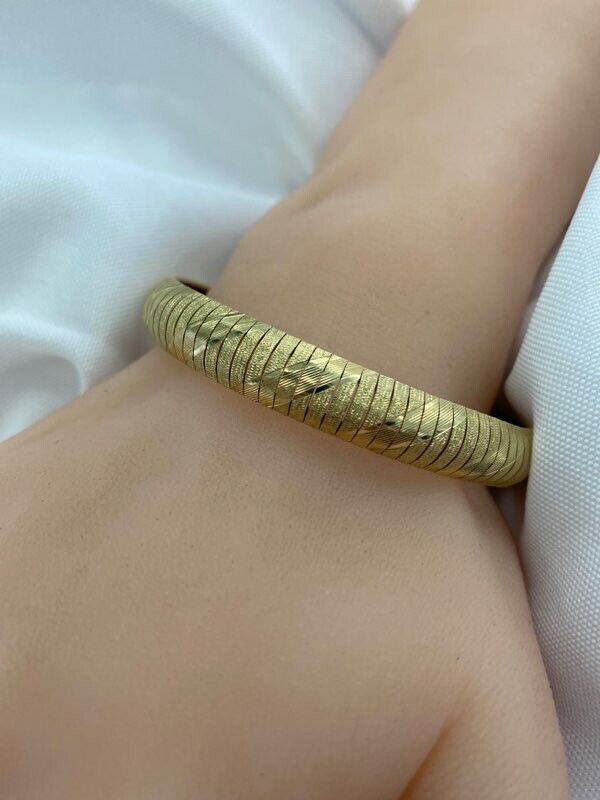 Italian Omega Style Textured Bangle Bracelet made in 14-Karat Yellow Gold