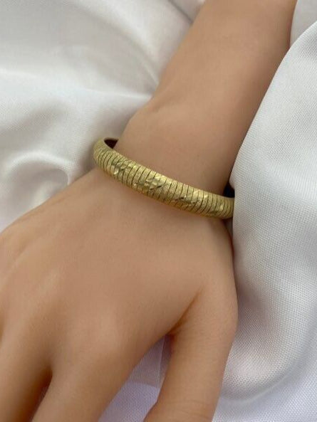 Italian Omega Style Textured Bangle Bracelet made in 14-Karat Yellow Gold