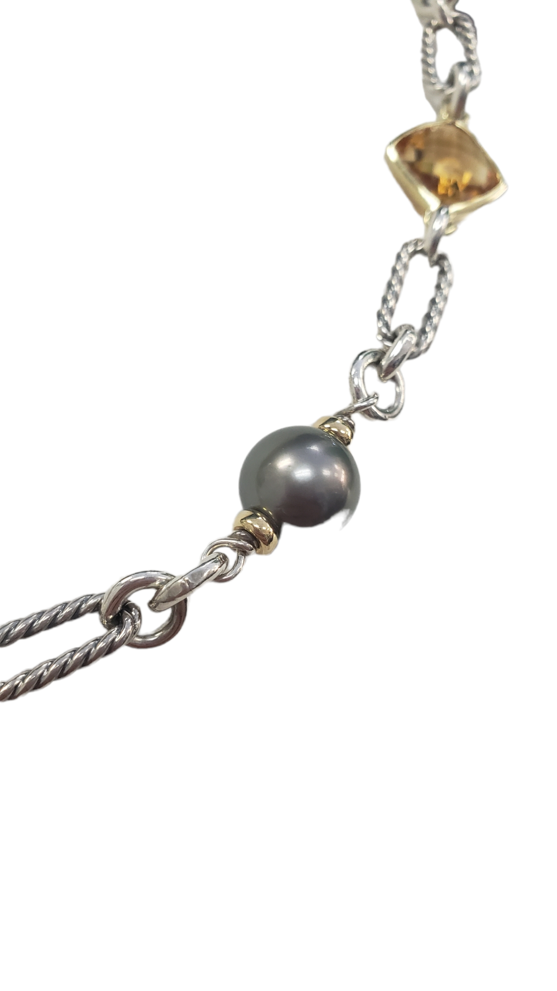 David Yurman Sterling Silver Pearl and Citrine Necklace