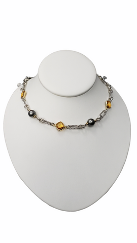 David Yurman Sterling Silver Pearl and Citrine Necklace