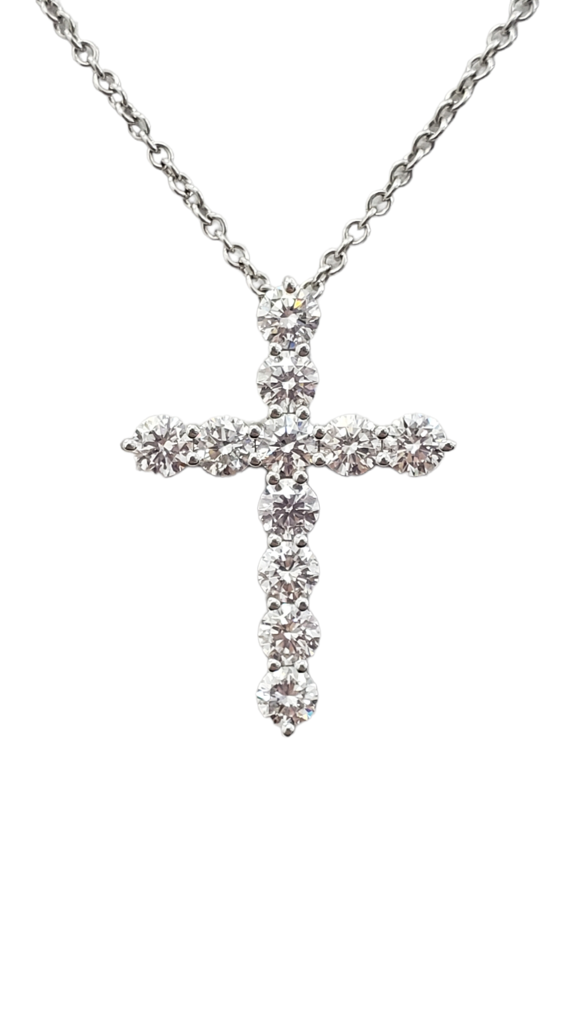 14K White Gold Cross Pendant Lab Grown Diamond Necklace Large