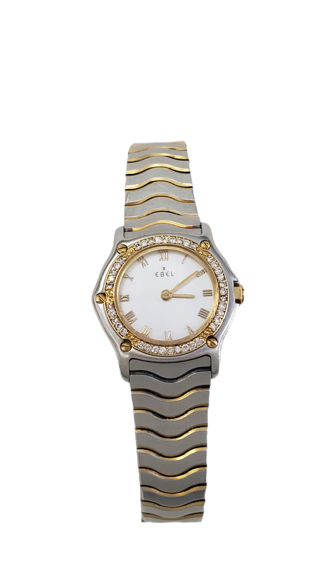 Ebel Classic Wave Stainless Steel Women's Watch 18k Gold Diamond Bezel
