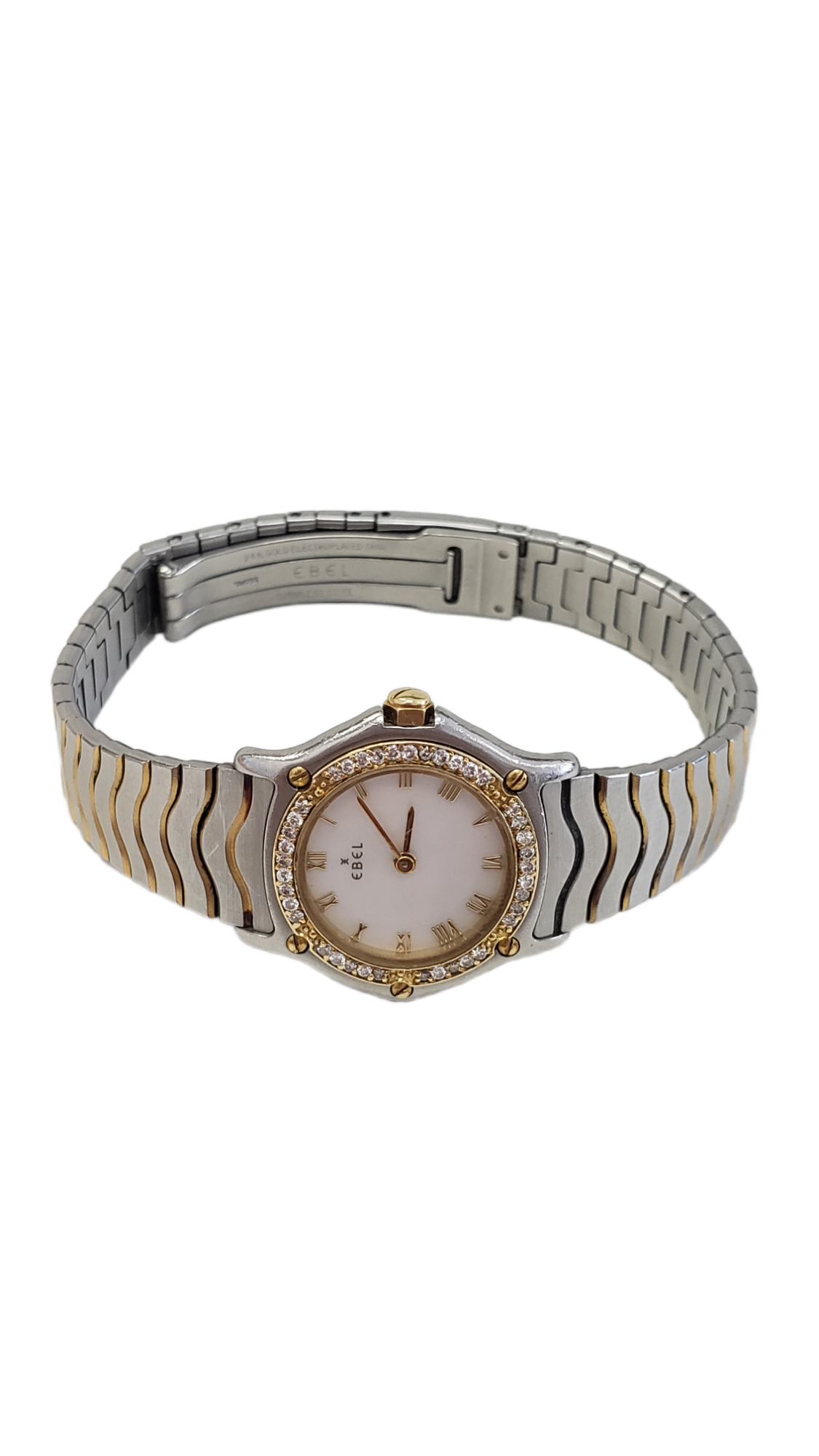 Ebel Classic Wave Stainless Steel Women's Watch 18k Gold Diamond Bezel