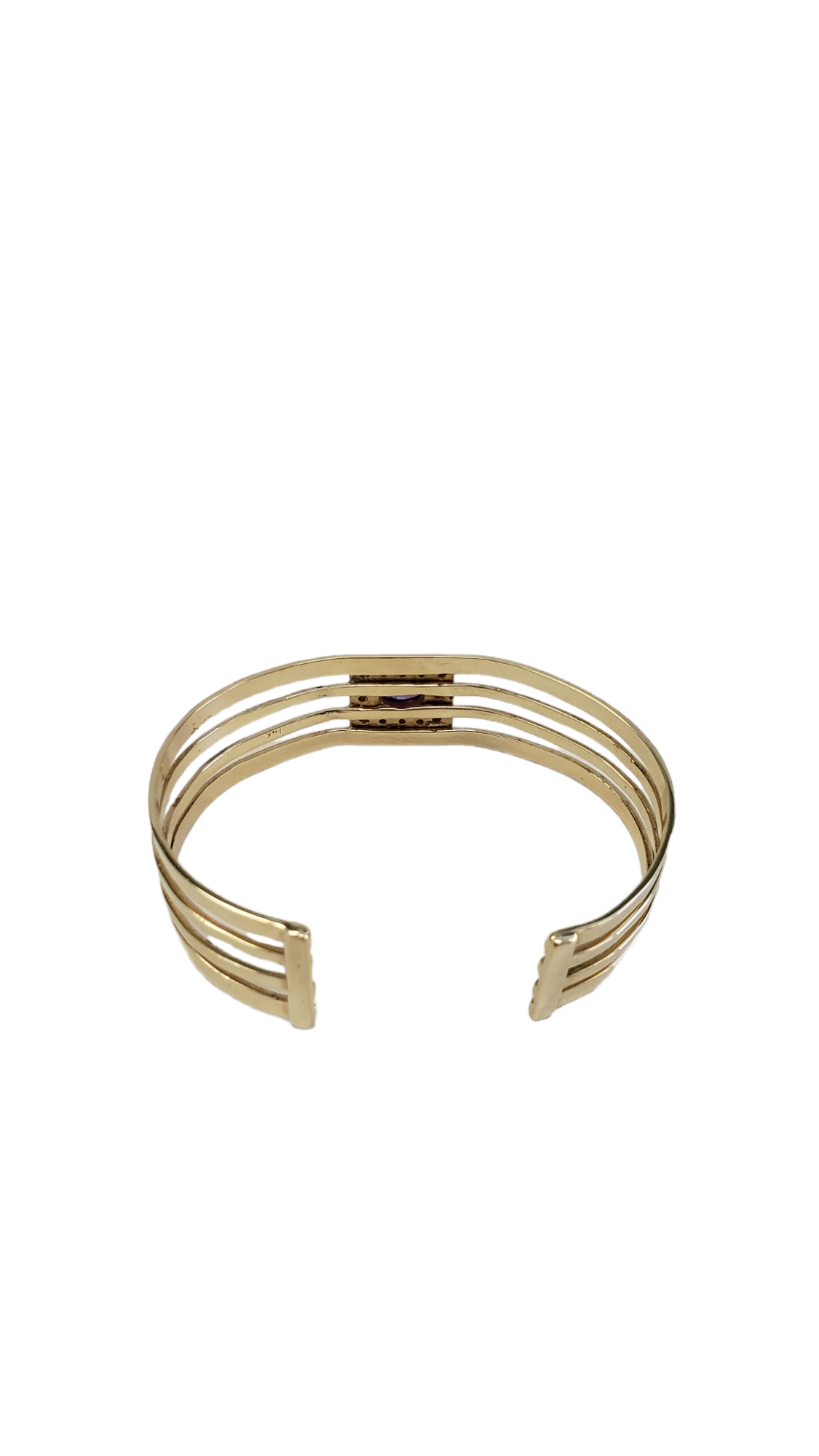 Bezel Set Cabochon Amethyst and Diamond Bangle Bracelet made in 14-Karat Yellow Gold
