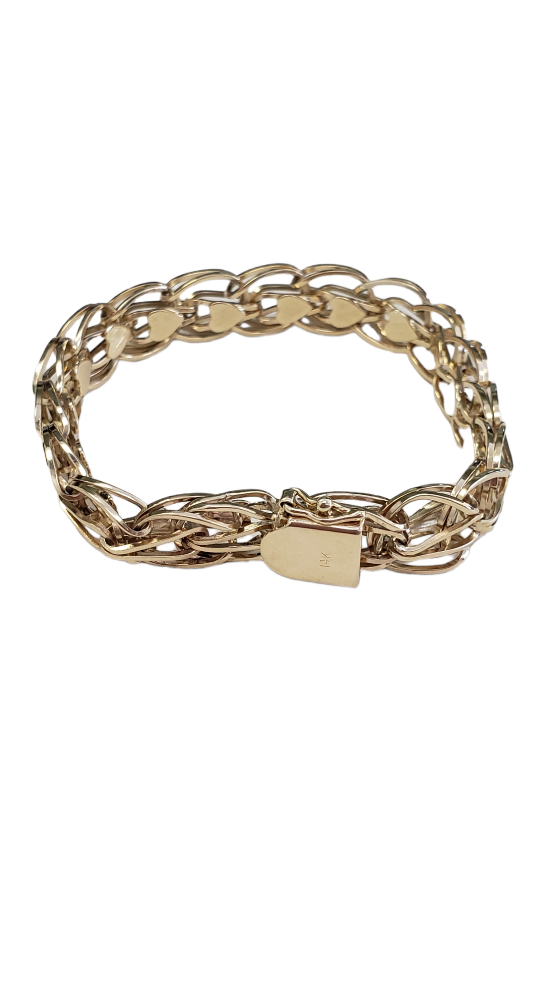 Fancy Style Heart Link Design Charm Bracelet made in 14-Karat Yellow Gold
